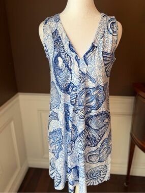 Lily Pulitzer Amina V-Neck Blue and White Shell Swing Dress Size XS